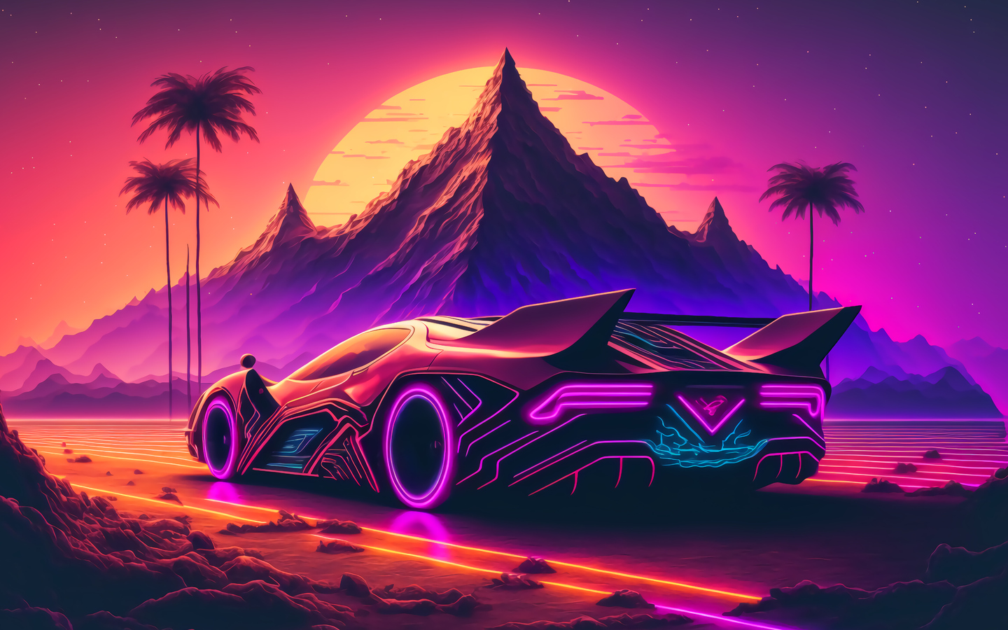 Synthwave Sports Car Wallpaper In 1440x900 Resolution