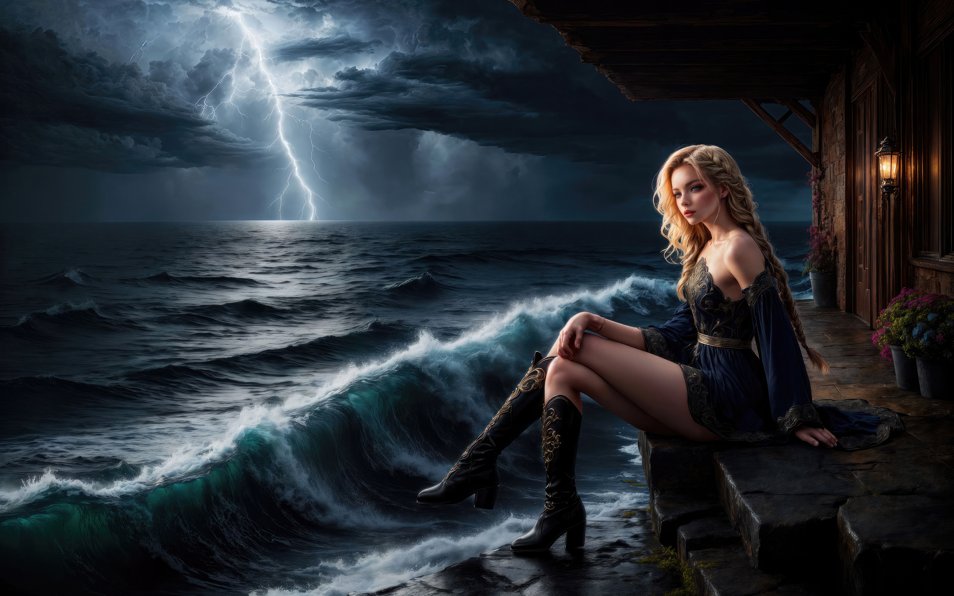 1920x1200 Tempest Girl By The Thundering Sea 1080P Resolution ,HD 4k ...