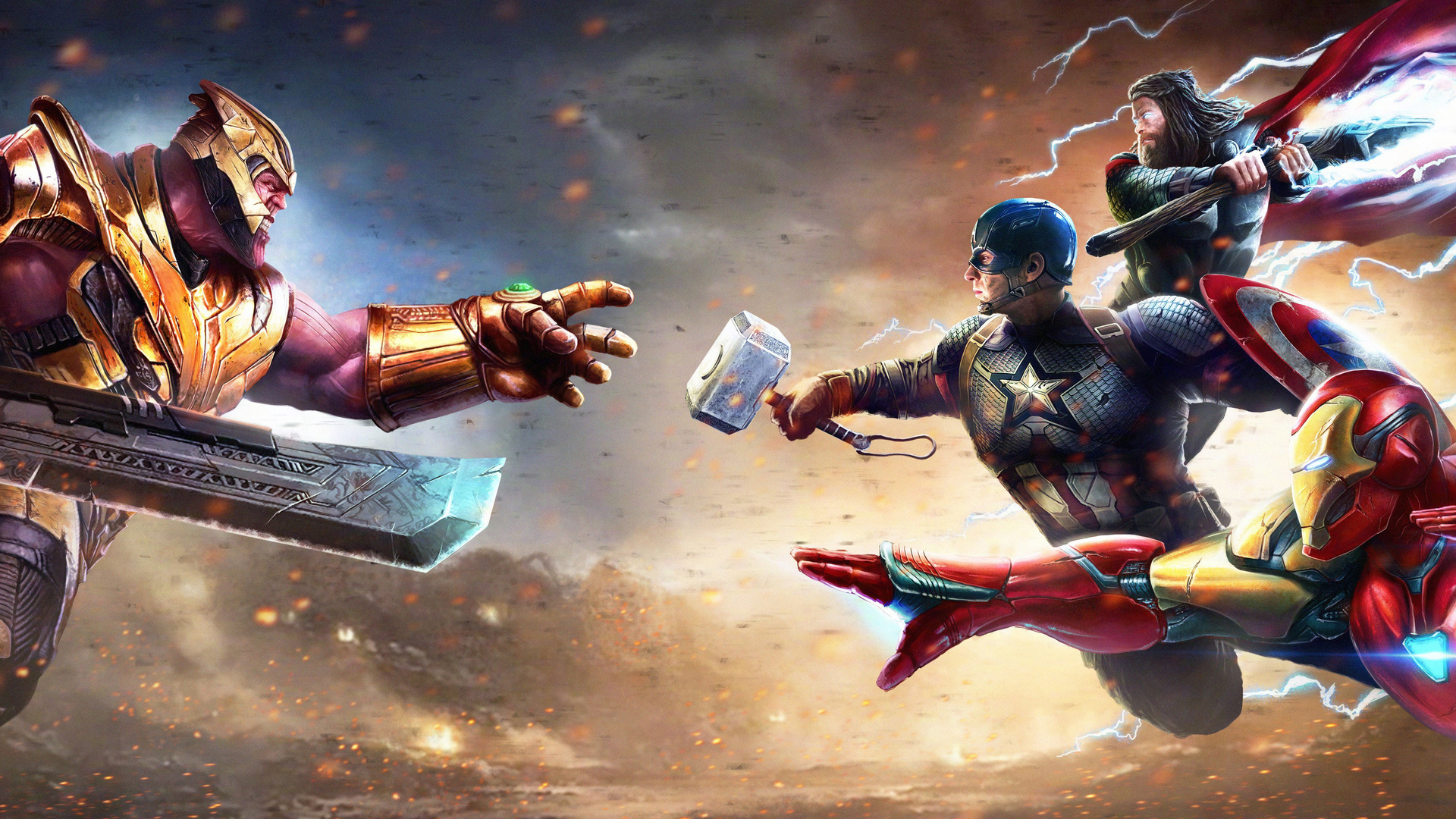 1920x1080 Thanos Vs Iron Man Thor Captain America Laptop Full HD 1080P