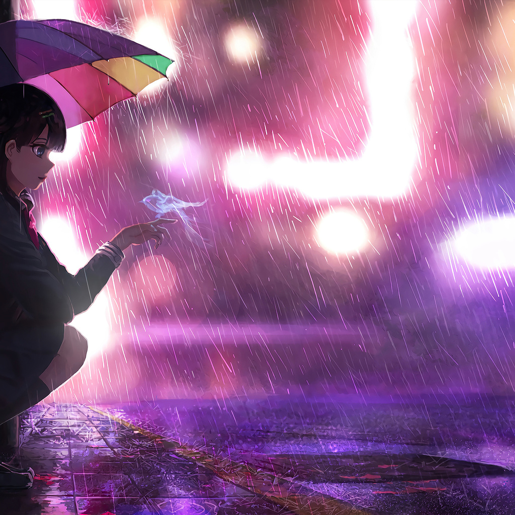 1024x1024 Umbrella Rain Anime Girl 4k 1024x1024 Resolution Hd 4k 