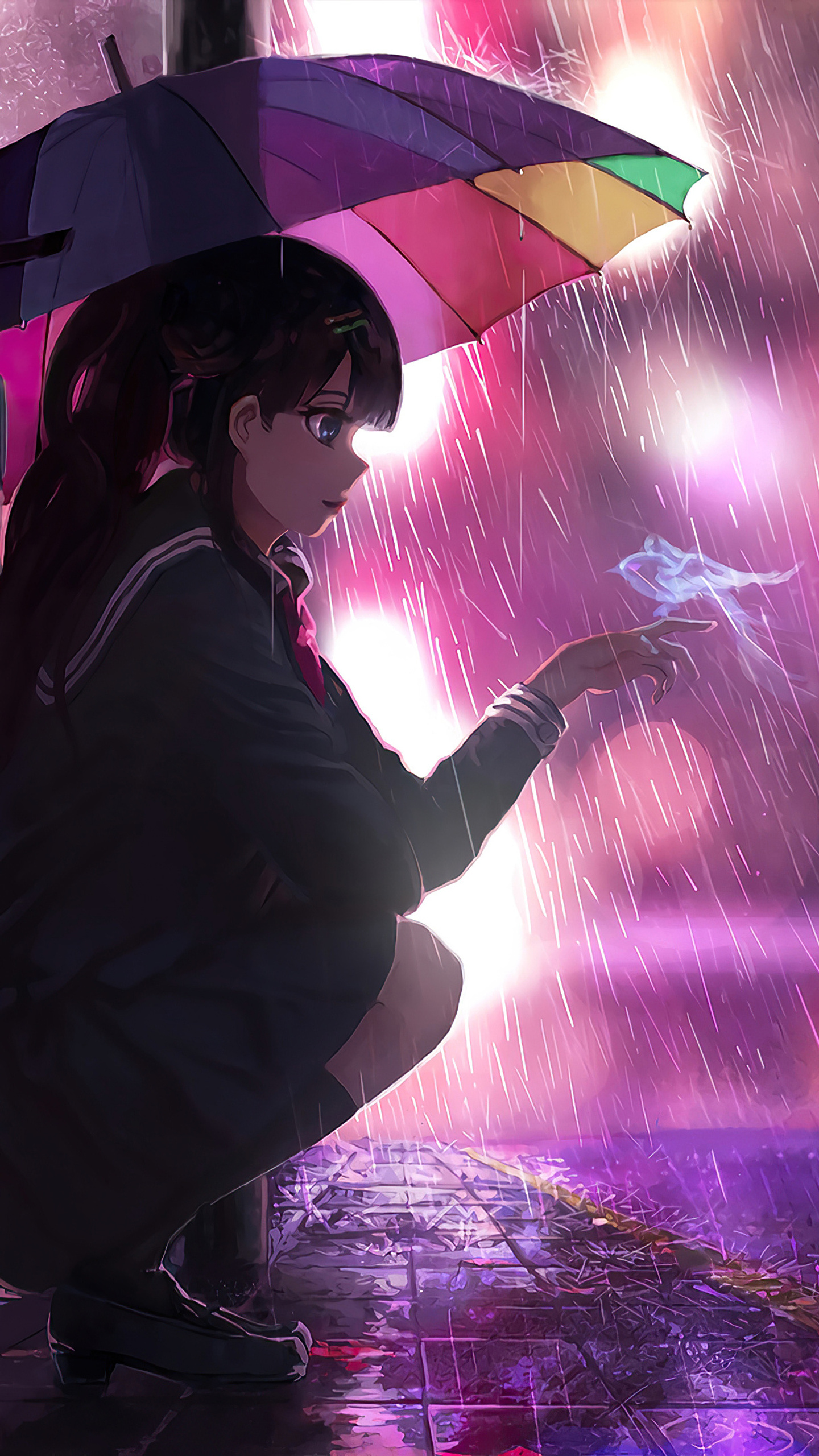 1440x2560 Umbrella Rain Anime Girl 4k Samsung Galaxy S6,S7 ,Google