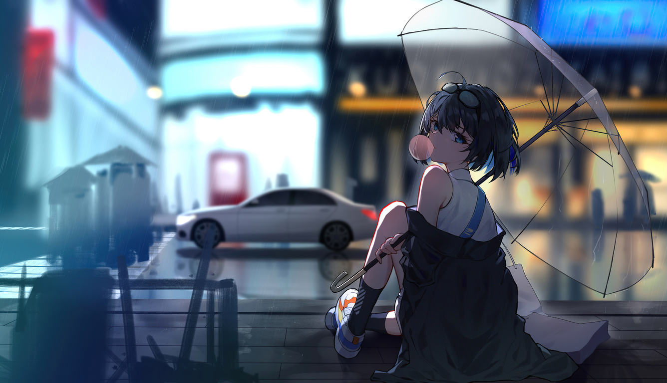 1336x768 Umbrella Short Hair Anime Girl 5k Laptop HD HD 4k Wallpapers,  Images, Backgrounds, Photos and Pictures