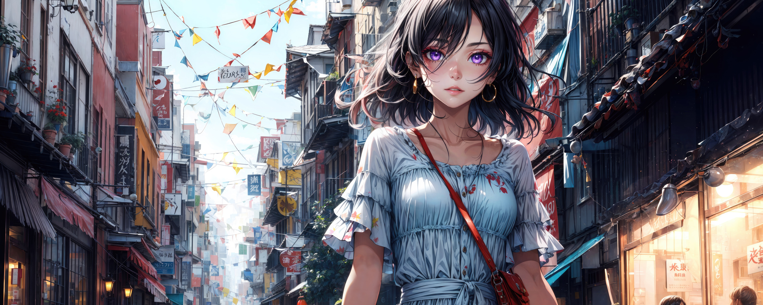 2560x1024 Urban Explorer Anime Girl With Short Hair Takes A Walk ...