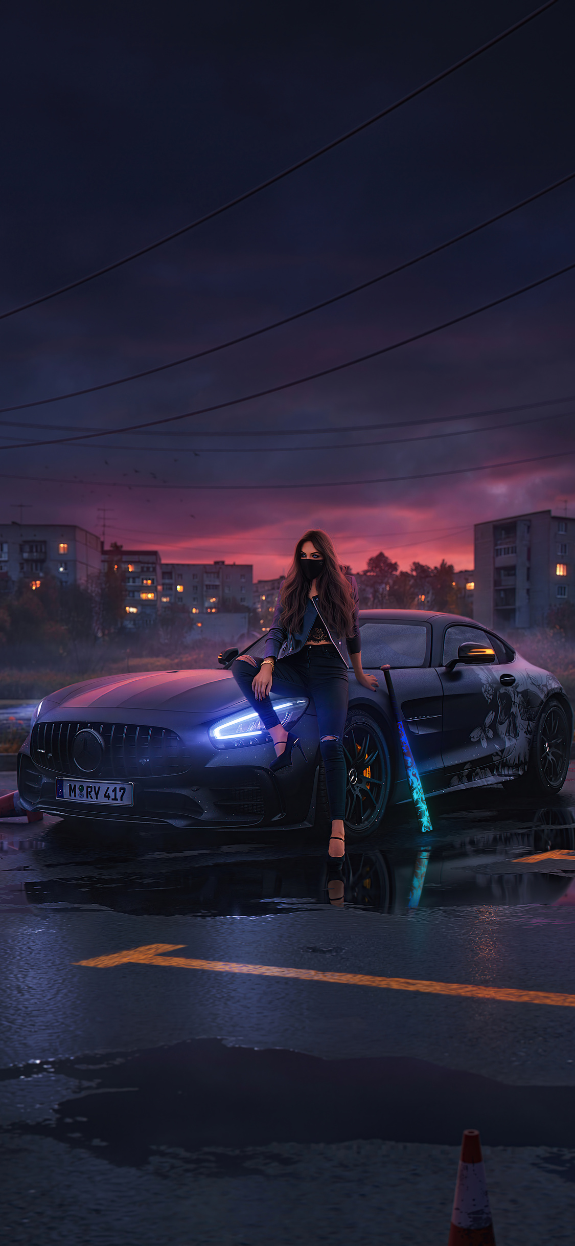 1125x2436 Urban Girl Sitting On Mercedes Bonnet Iphone XS,Iphone 10 ...