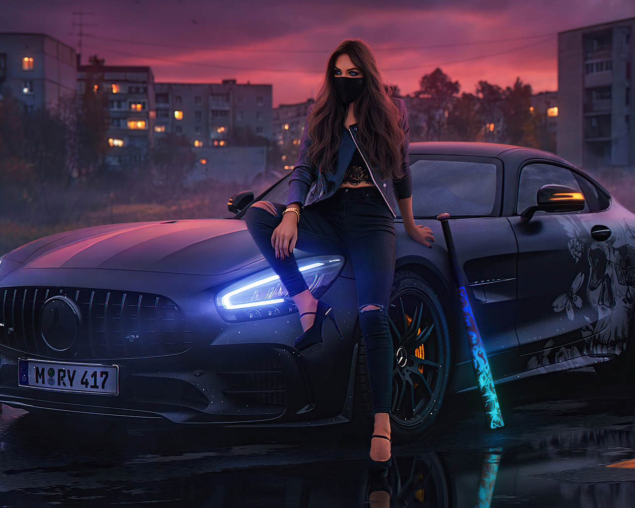 1280x1024 Urban Girl Sitting On Mercedes Bonnet 1280x1024 Resolution HD 4k  Wallpapers, Images, Backgrounds, Photos and Pictures