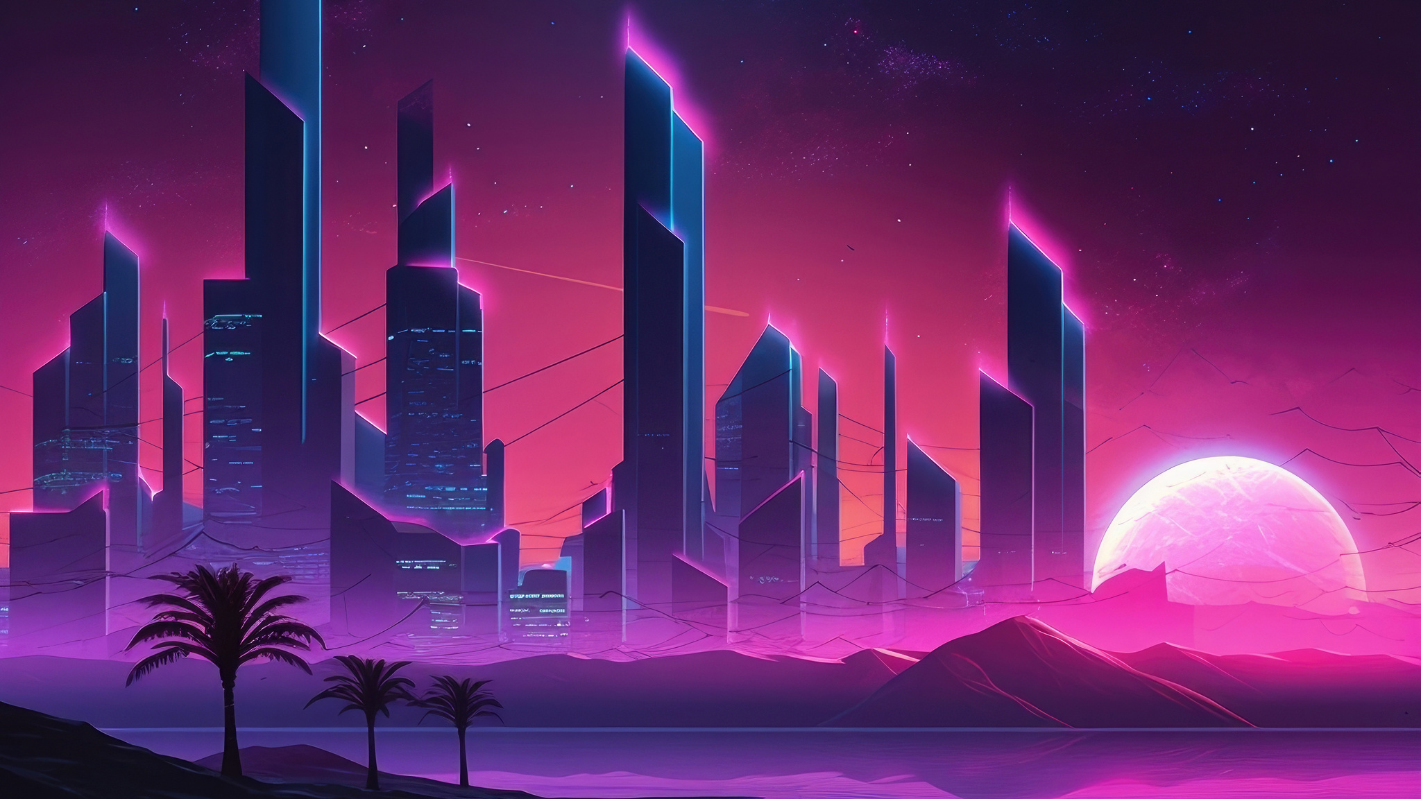 2048x1152 Urban Neon Night Synthwave 4k Wallpaper,2048x1152 Resolution
