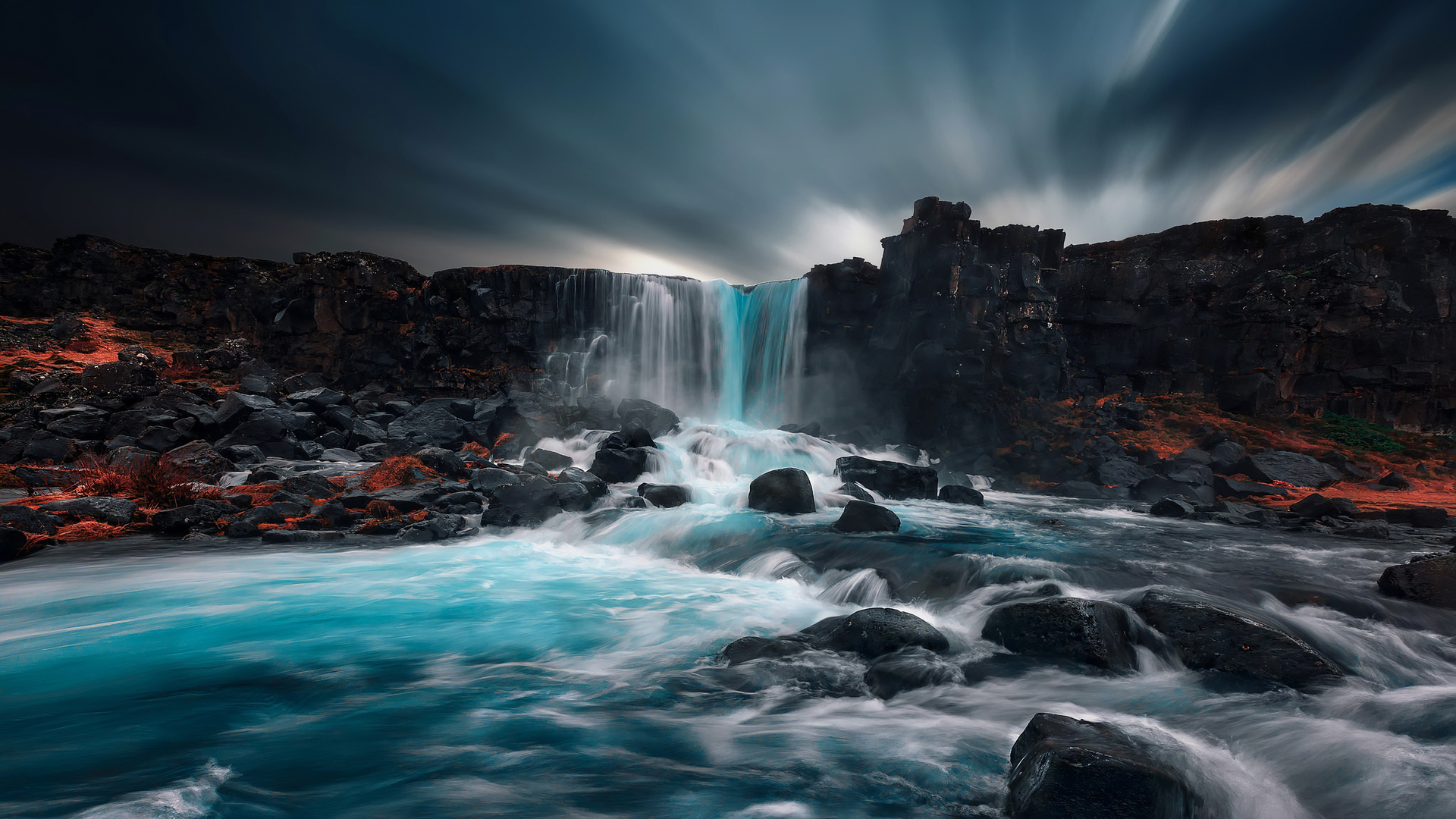 Waterfalls flowing in the forest in spring 6K wallpaper download