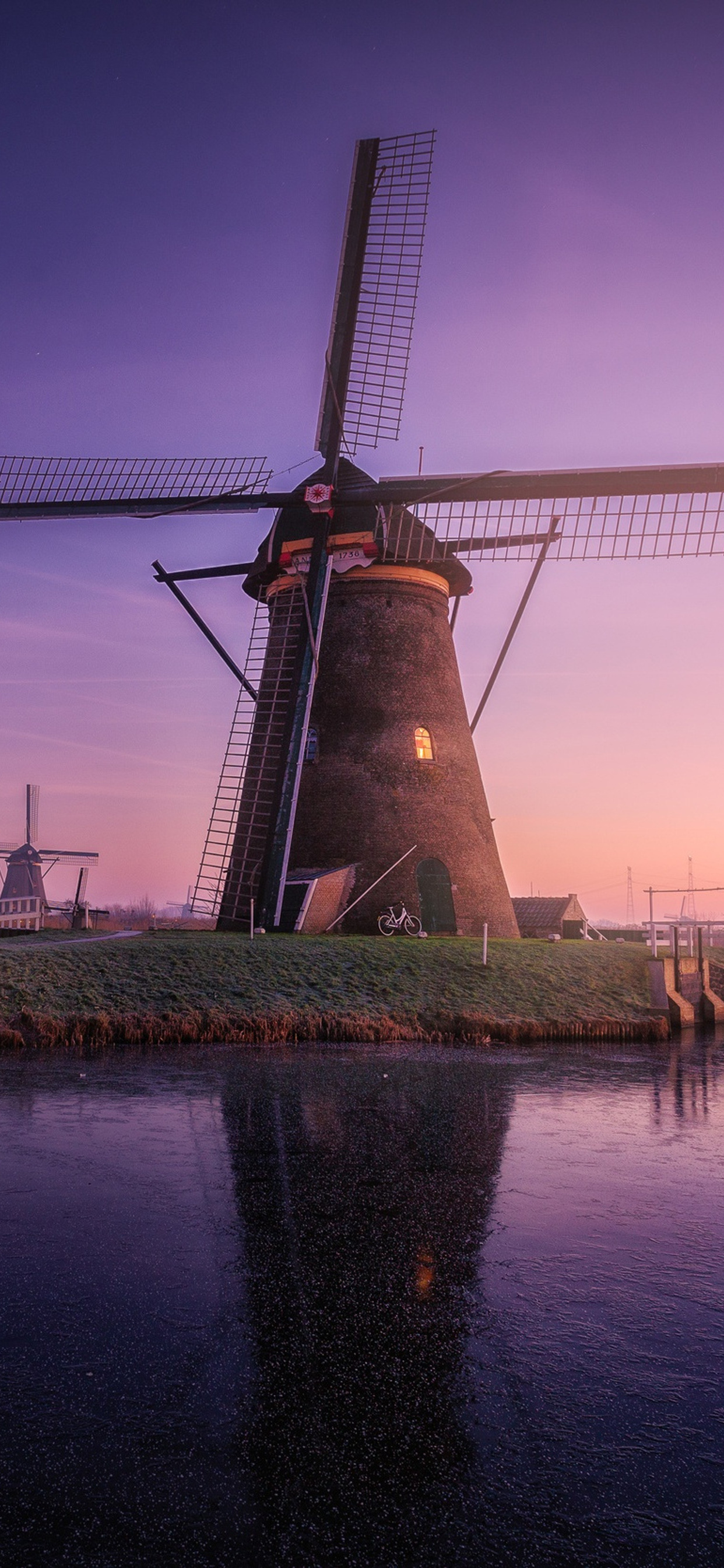 1242x2688 Windmill Building Sunrise Field Reflections Iphone XS MAX HD