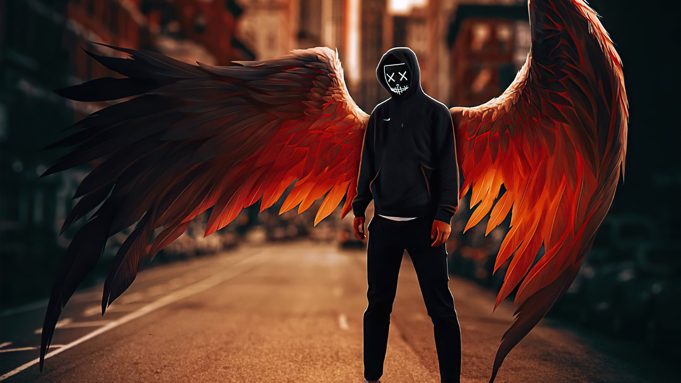 anime, angel, anime boys, wings  1366x768 Wallpaper 