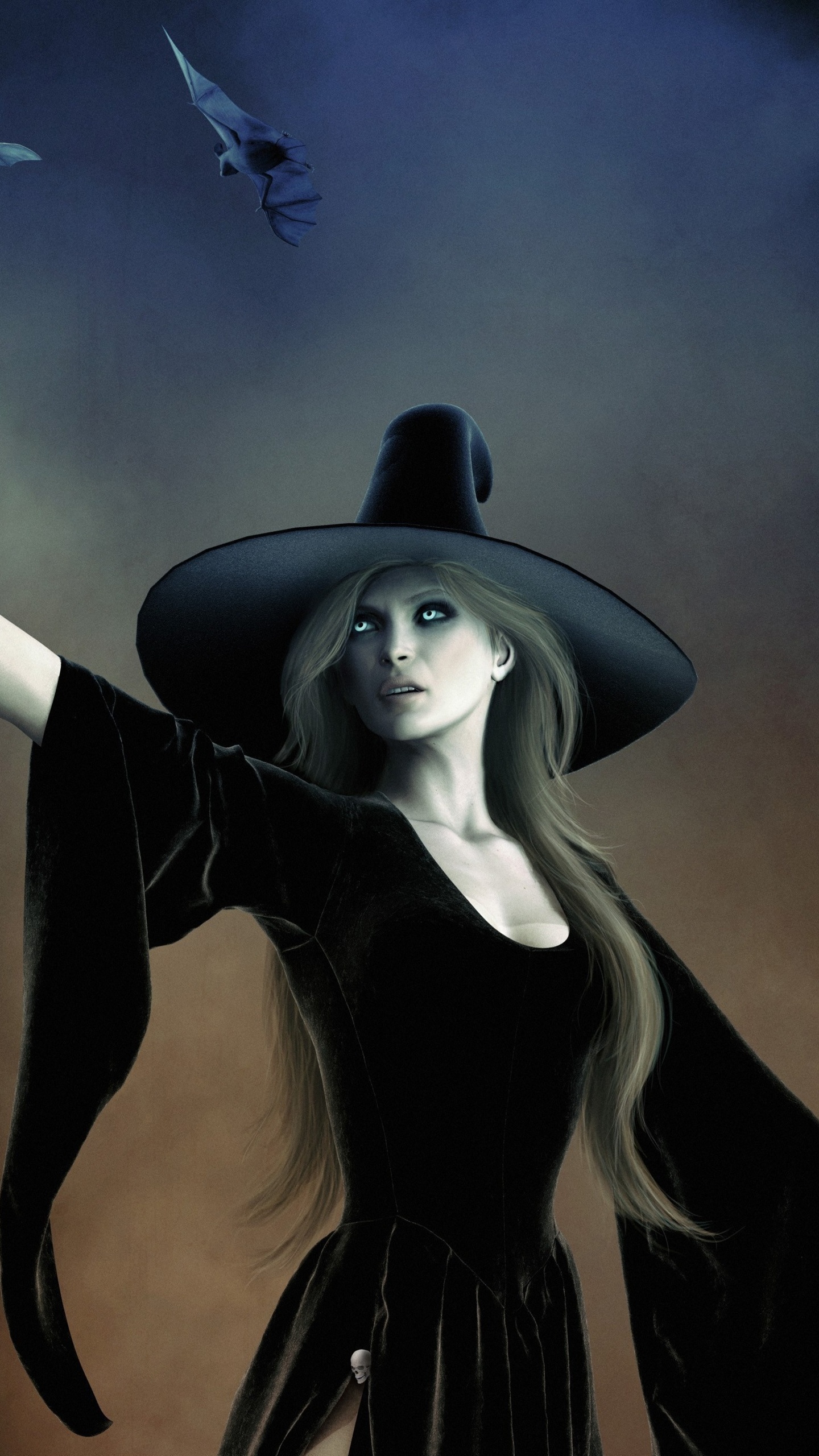 1440x2560 Witch With Hat Black Dress Fantasy Art Samsung Galaxy S6,S7 ...