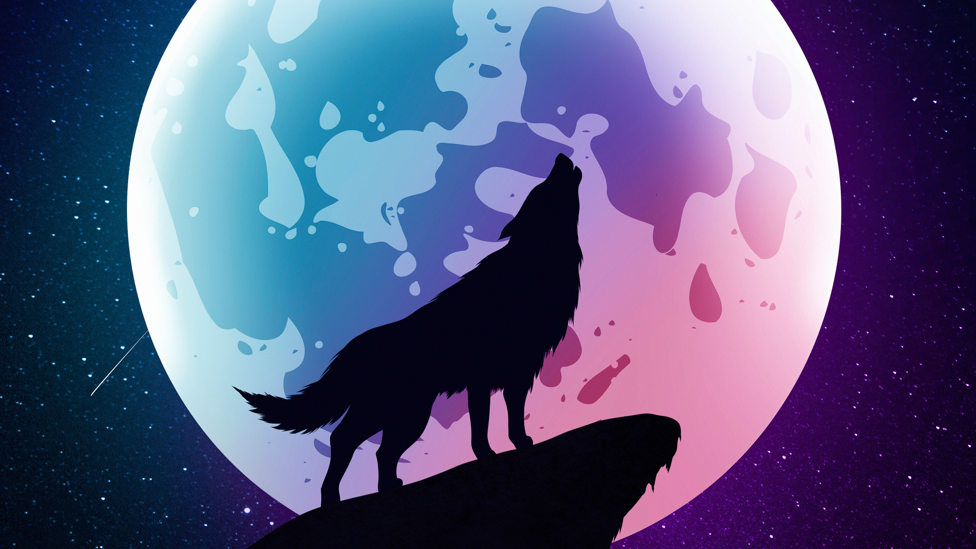 Силуэт волка на фоне Луны