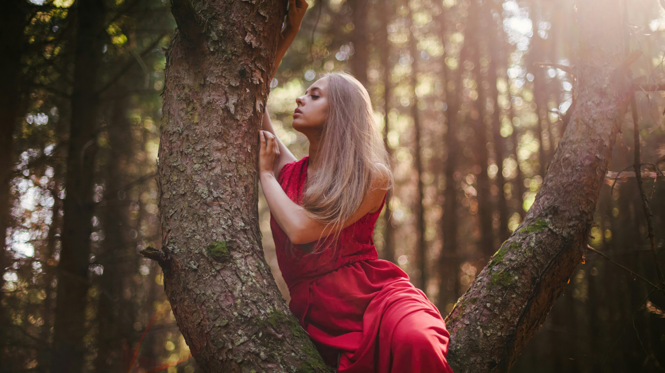 1366x768 Women In Red Dress In Nature Laptop HD ,HD 4k Wallpapers ...