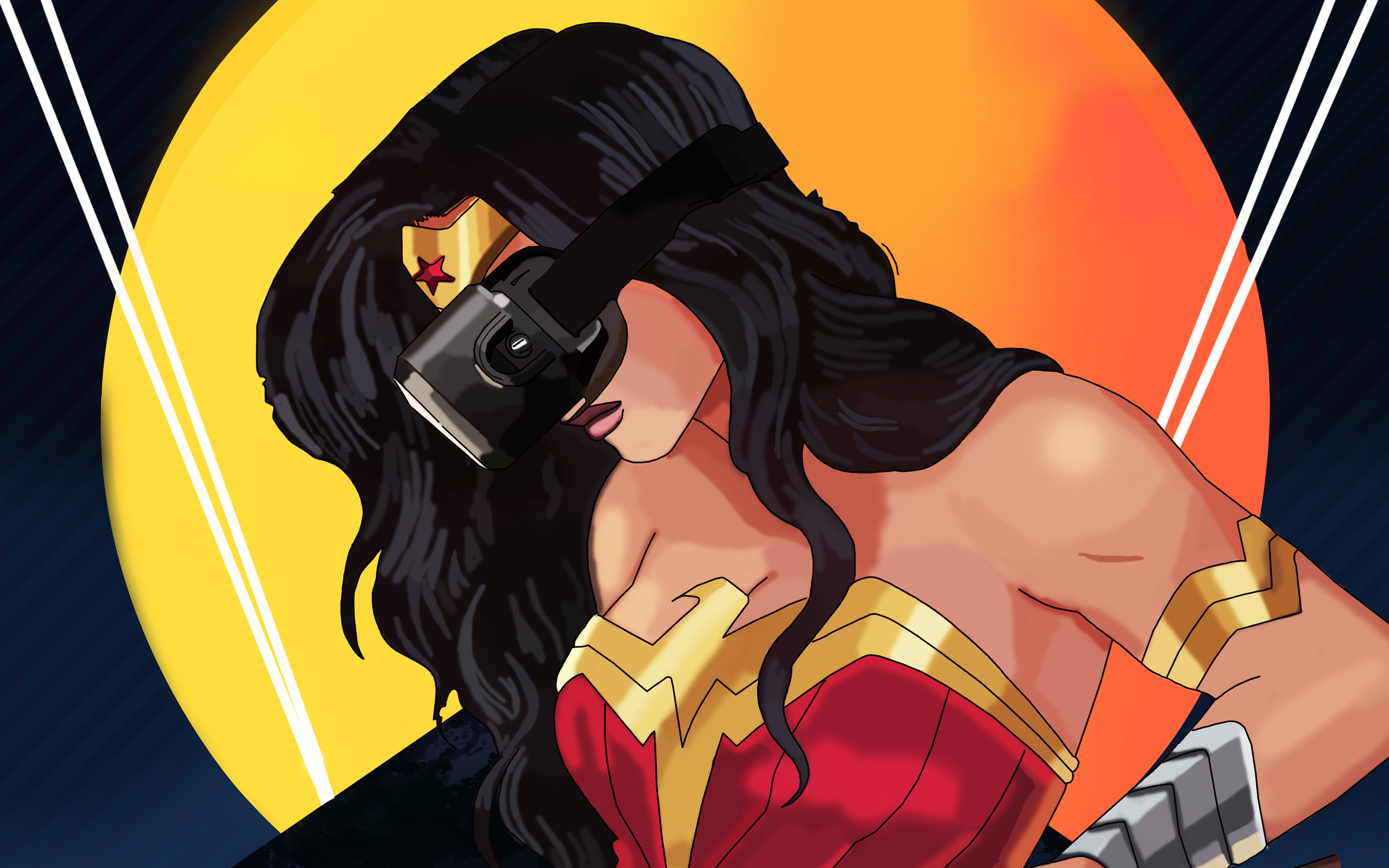 Wonder Woman Using VR Headset In 2880x1800 Resolution. 