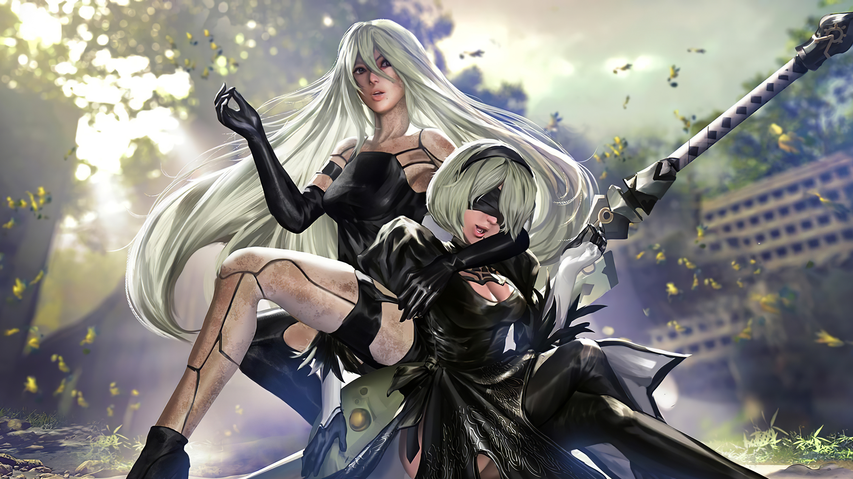 Download wallpaper 840x1336 white hair, a2, nier: automata, warrior, video  game, iphone 5, iphone 5s, iphone 5c, ipod touch, 840x1336 hd background,  8348