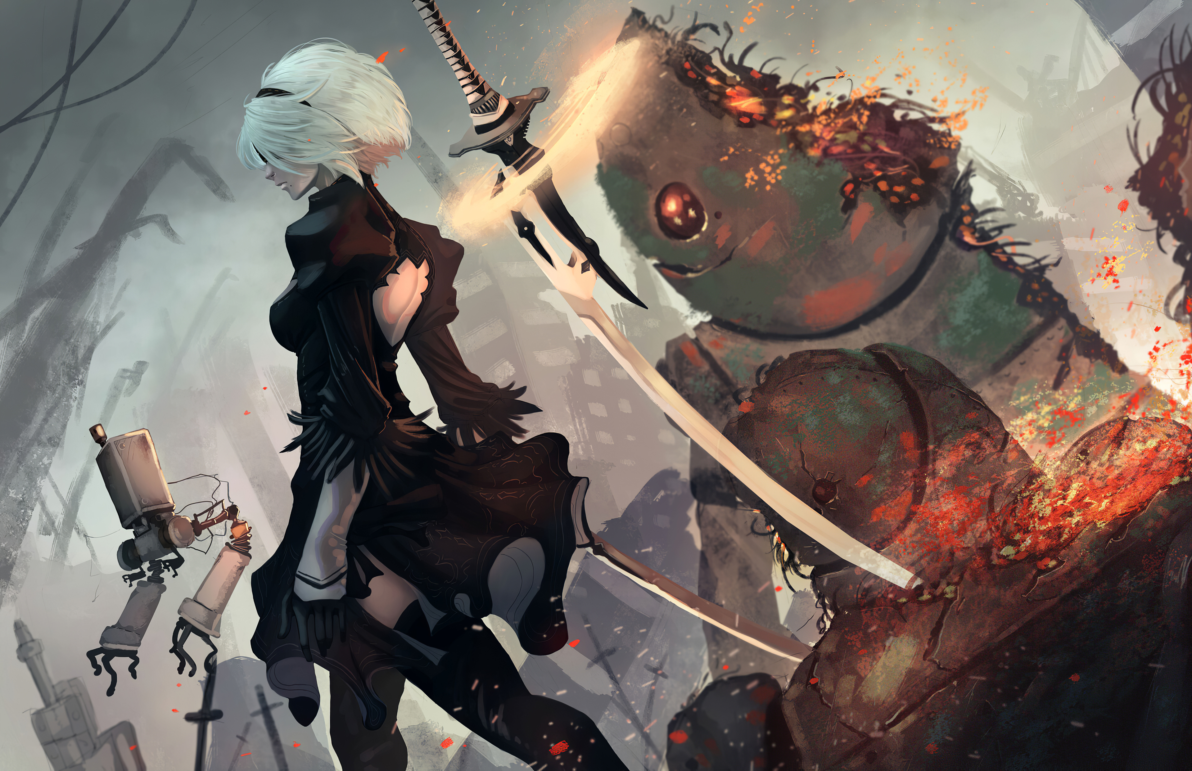 2560x1700 2b Nier Automata Artwork 4k Chromebook Pixel Hd 4k Wallpapers Images Backgrounds Photos And Pictures