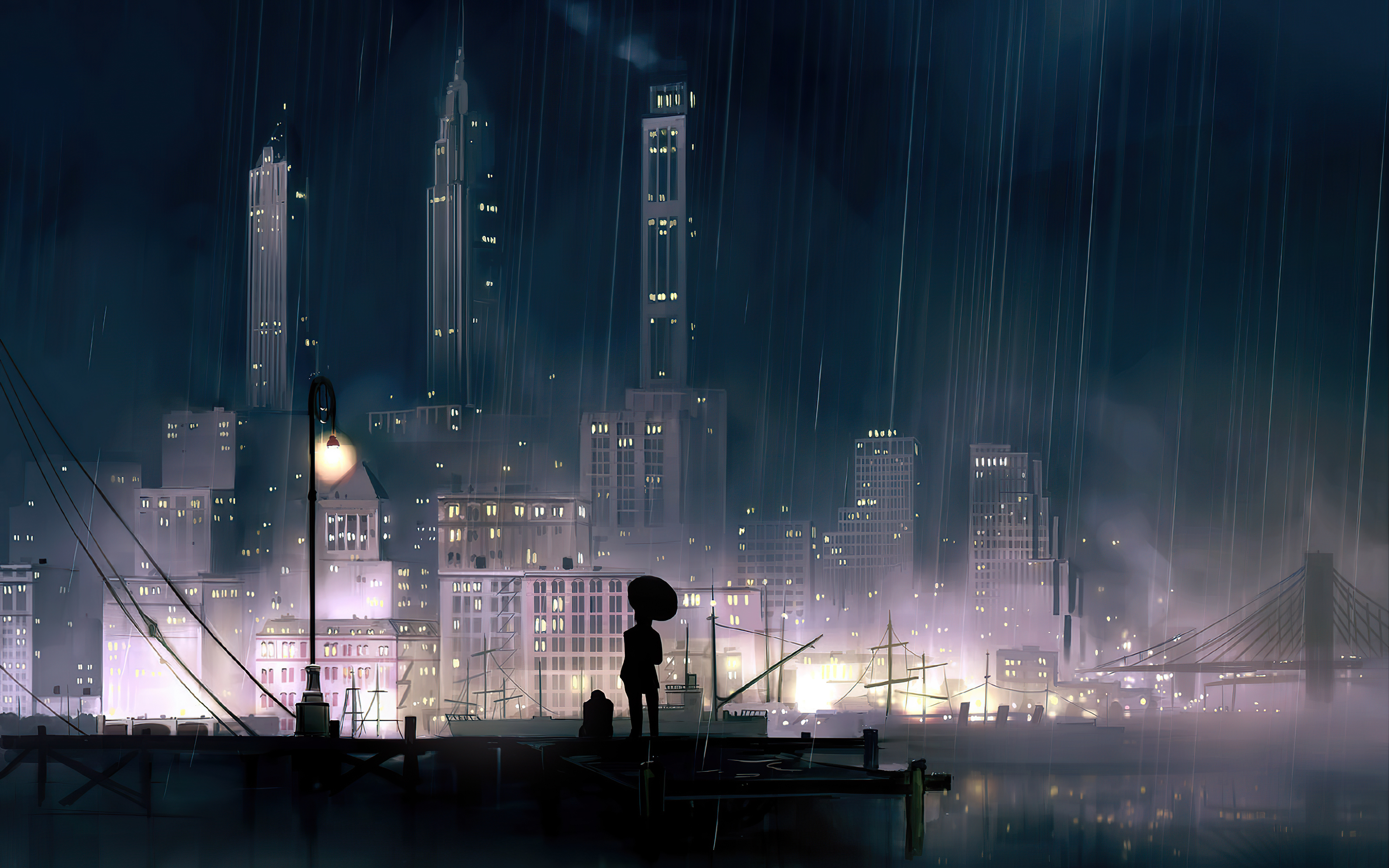 anime cityscape night