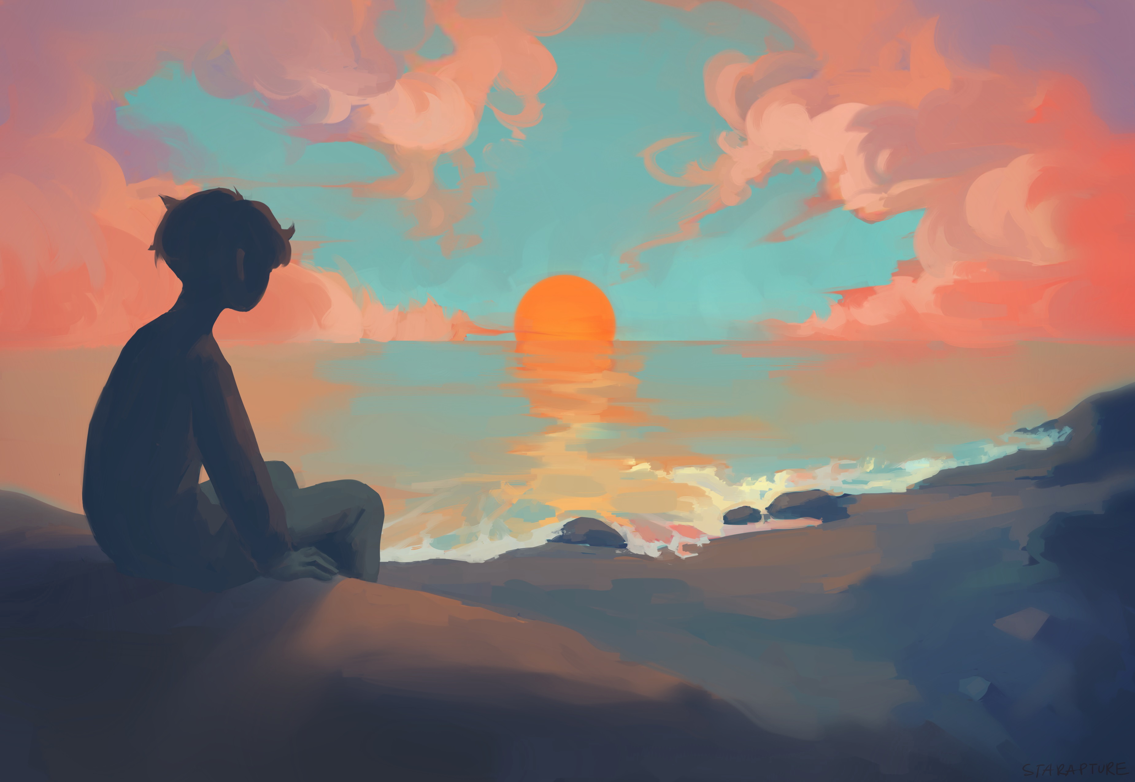 Anime Boy Sitting Watching Sunset, HD Anime, 4k Wallpapers, Images