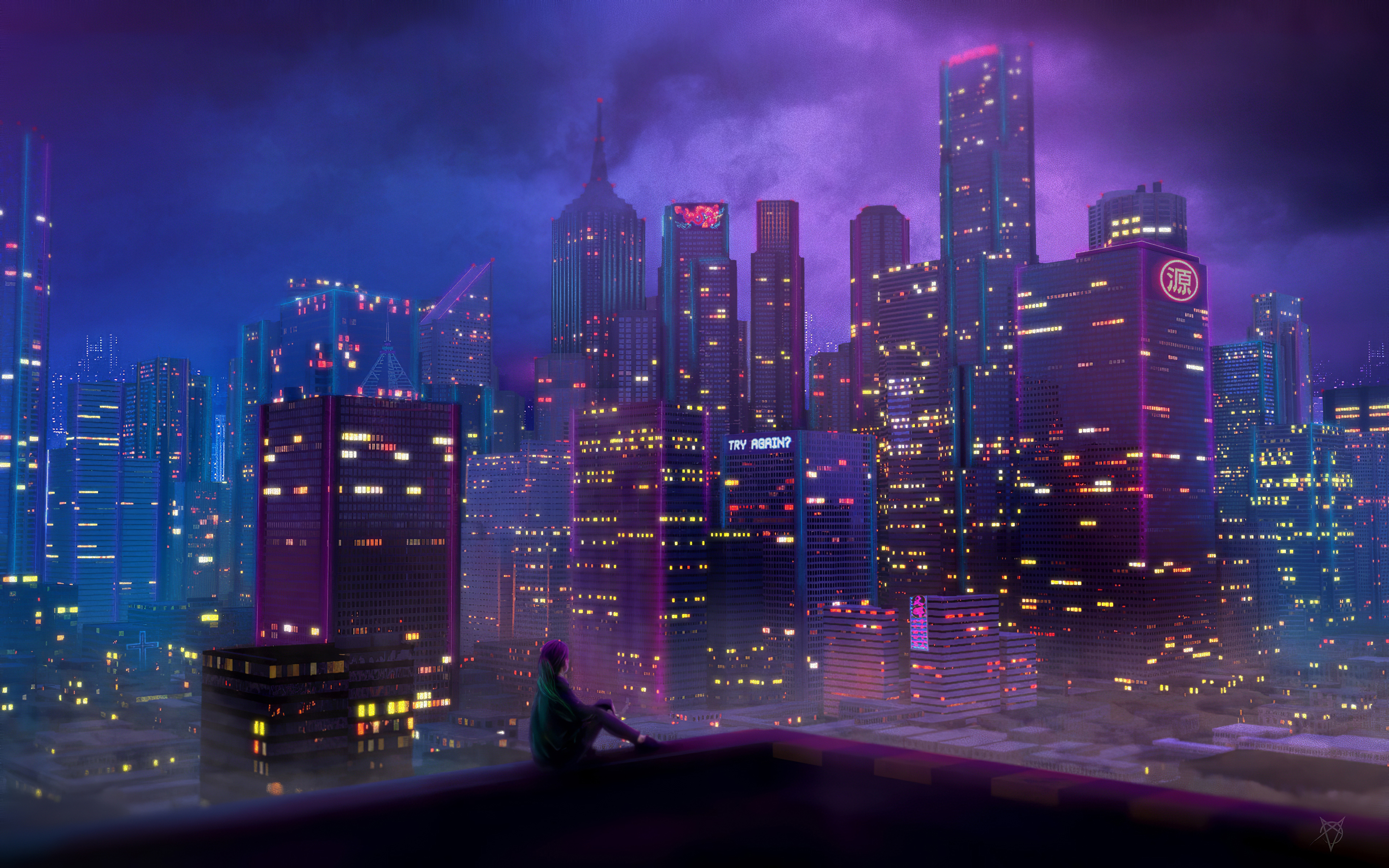Anime City Sunset Scenery Buidings 4K Wallpaper 61034