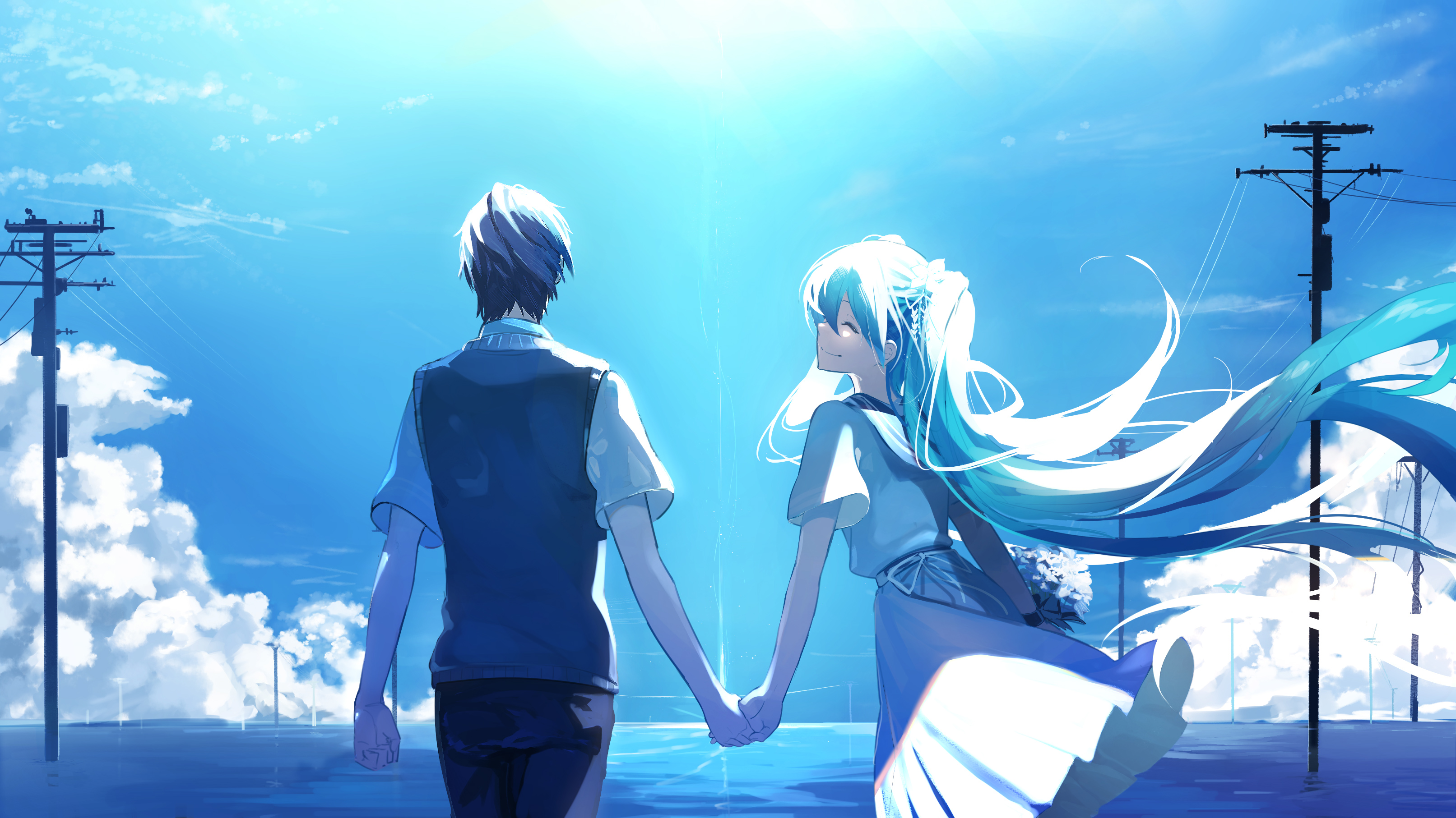 Anime Couple Holding Hands Hatsune Miku, HD Anime, 4k Wallpapers