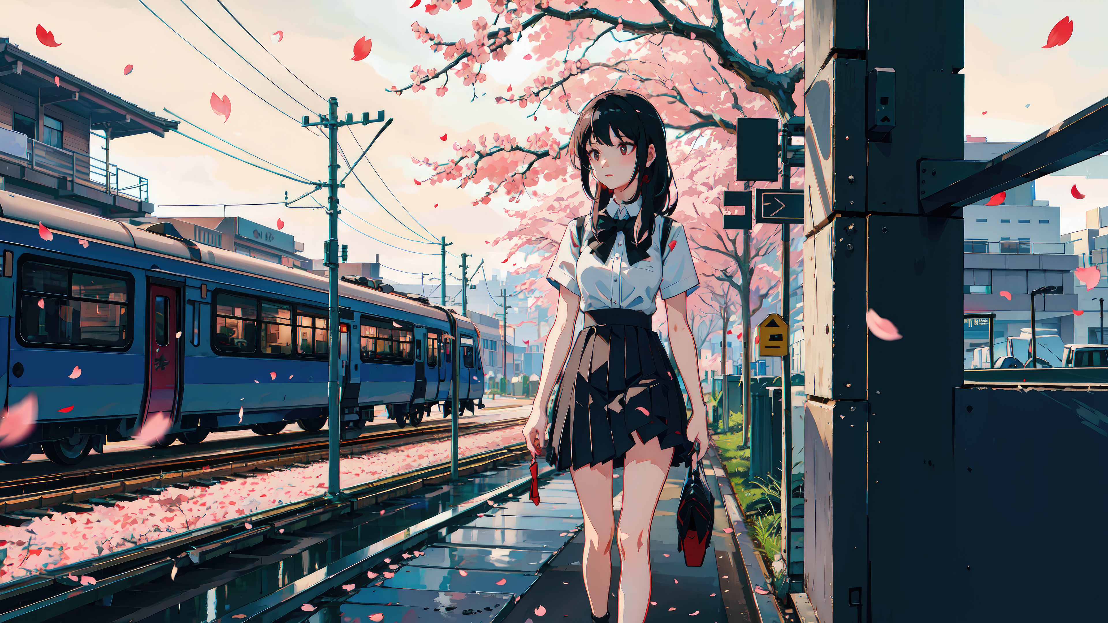 Anime Girl Cherry Blossom Train Looking Away 4k, HD Anime, 4k Wallpapers,  Images, Backgrounds, Photos and Pictures