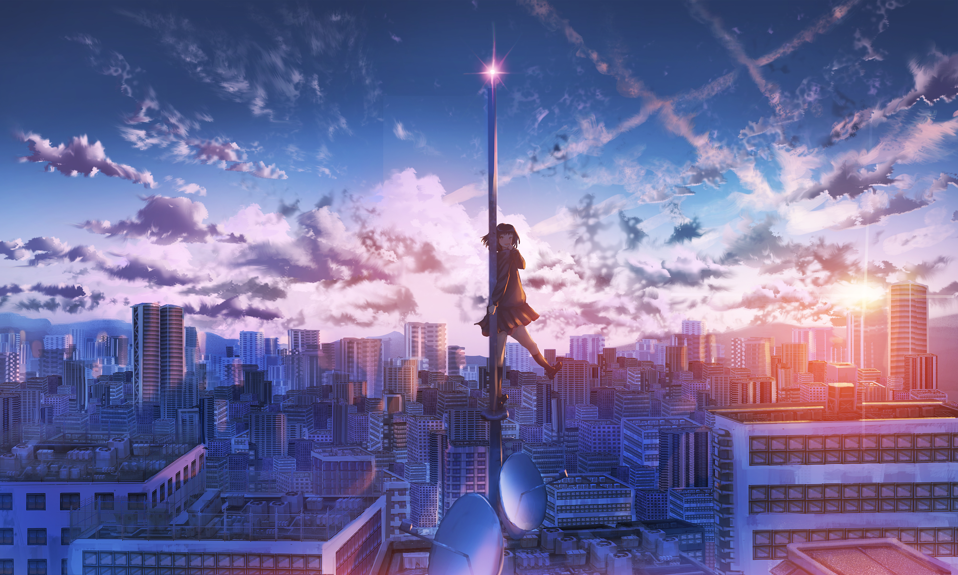 Anime Girl City Building Height 4k, HD Anime, 4k ...