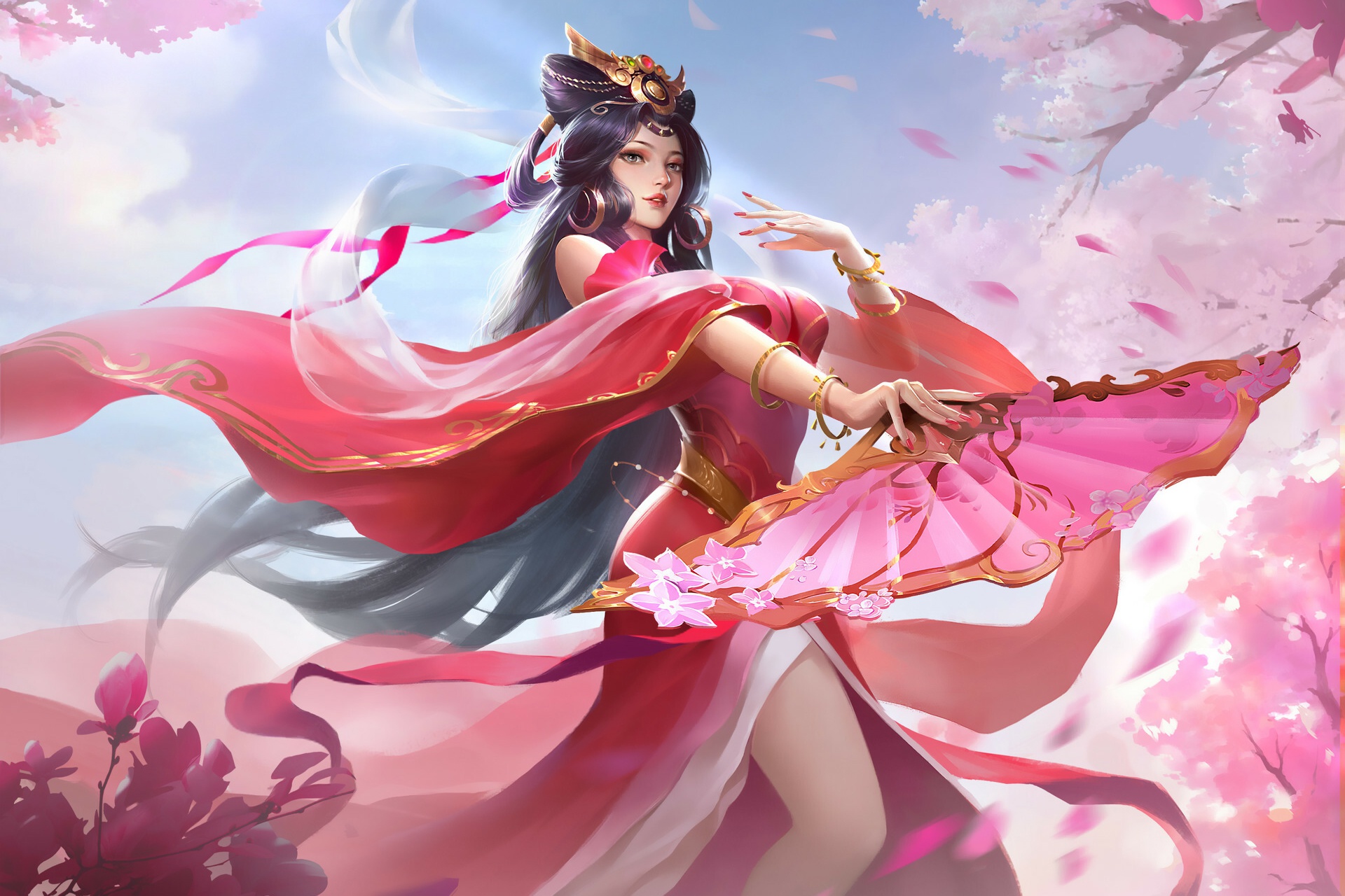 Anime Girl In Chinese Pink Dress Dancing Wallpaper Hd Anime Wallpapers