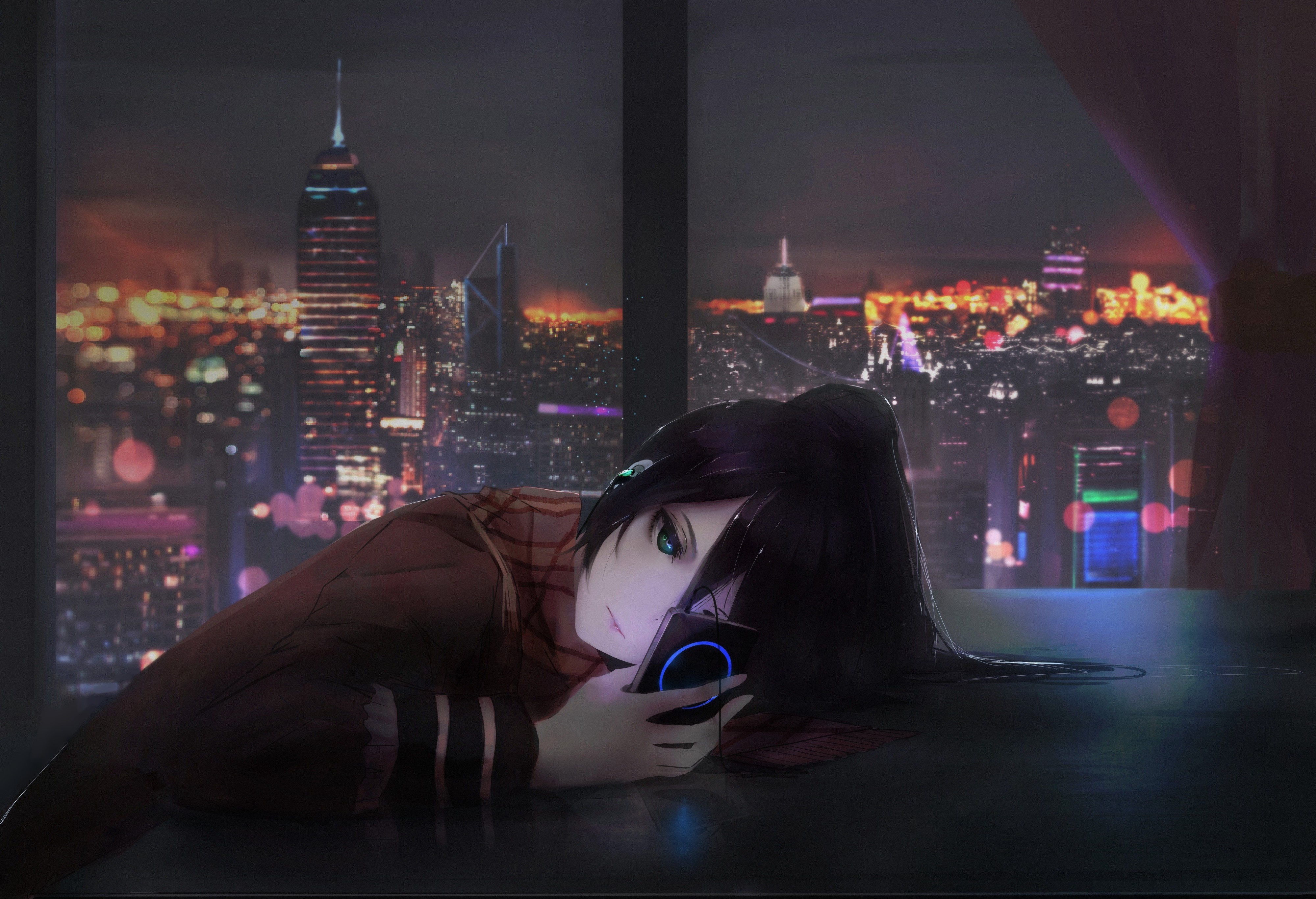 Anime Girl Listening To Music Wallpaper gambar ke 6