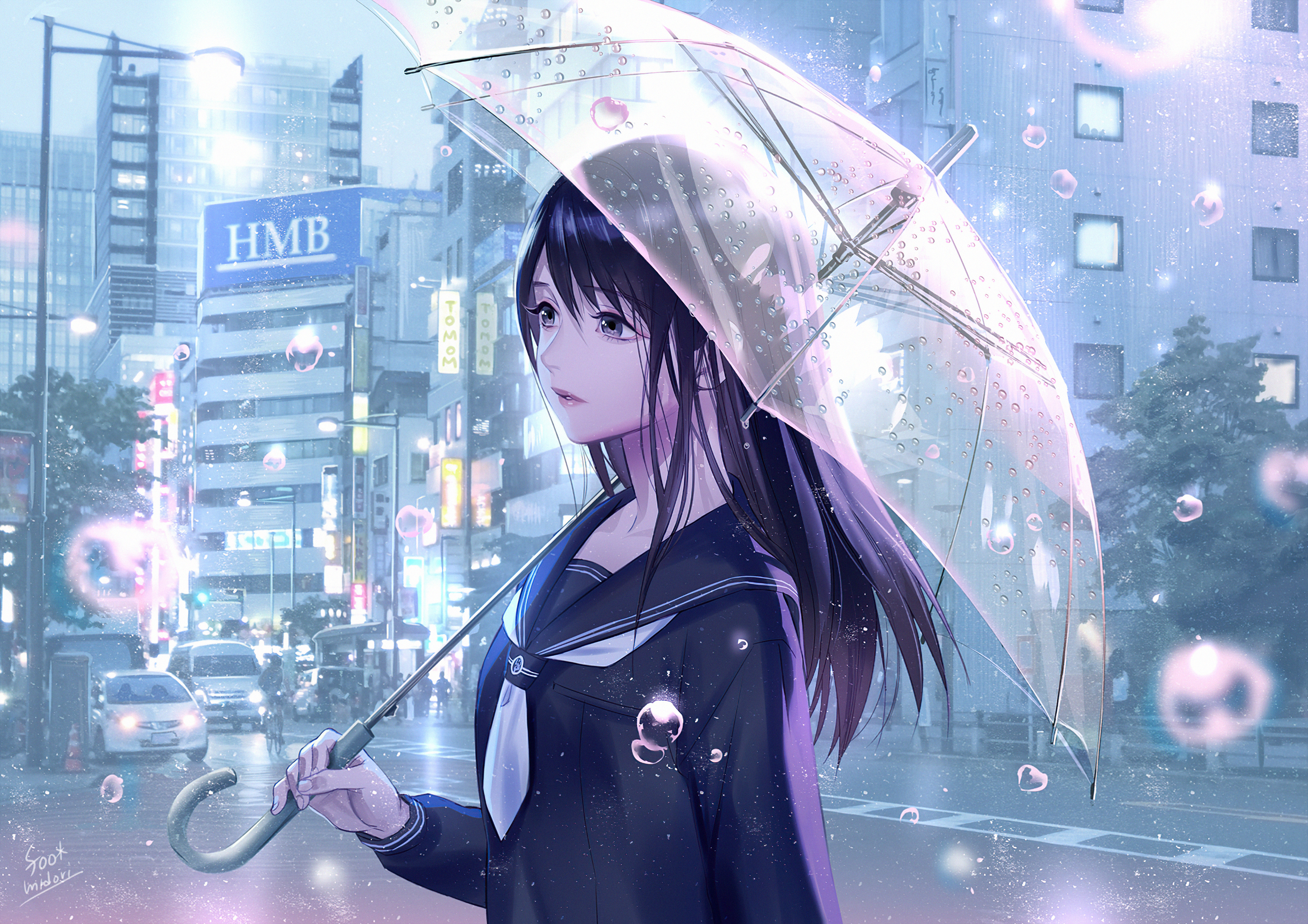 Anime anime girls artwork rain umbrella HD wallpaper  Wallpaperbetter