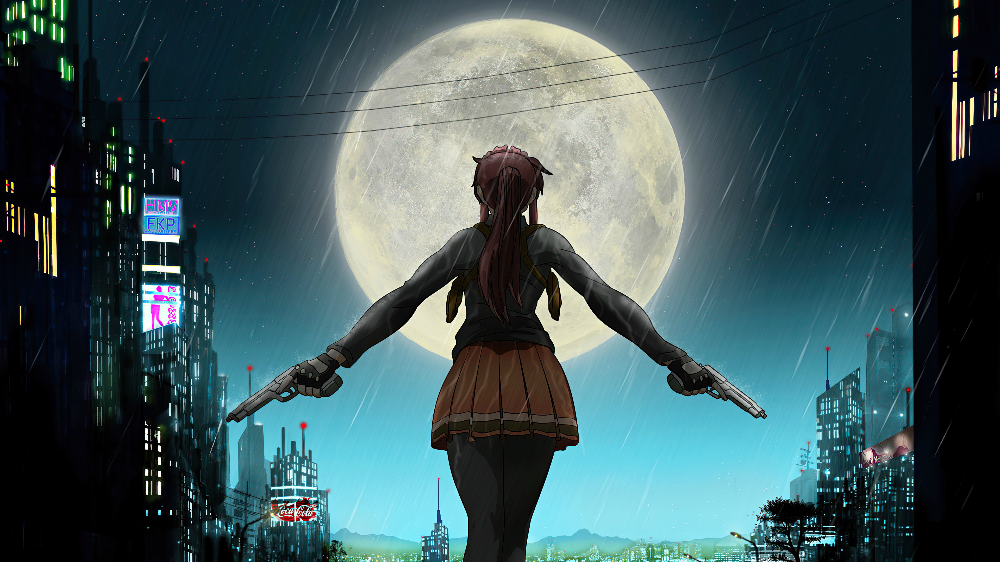 Anime Girl School Uniform Ponytail Rain 4k, HD Anime, 4k Wallpapers
