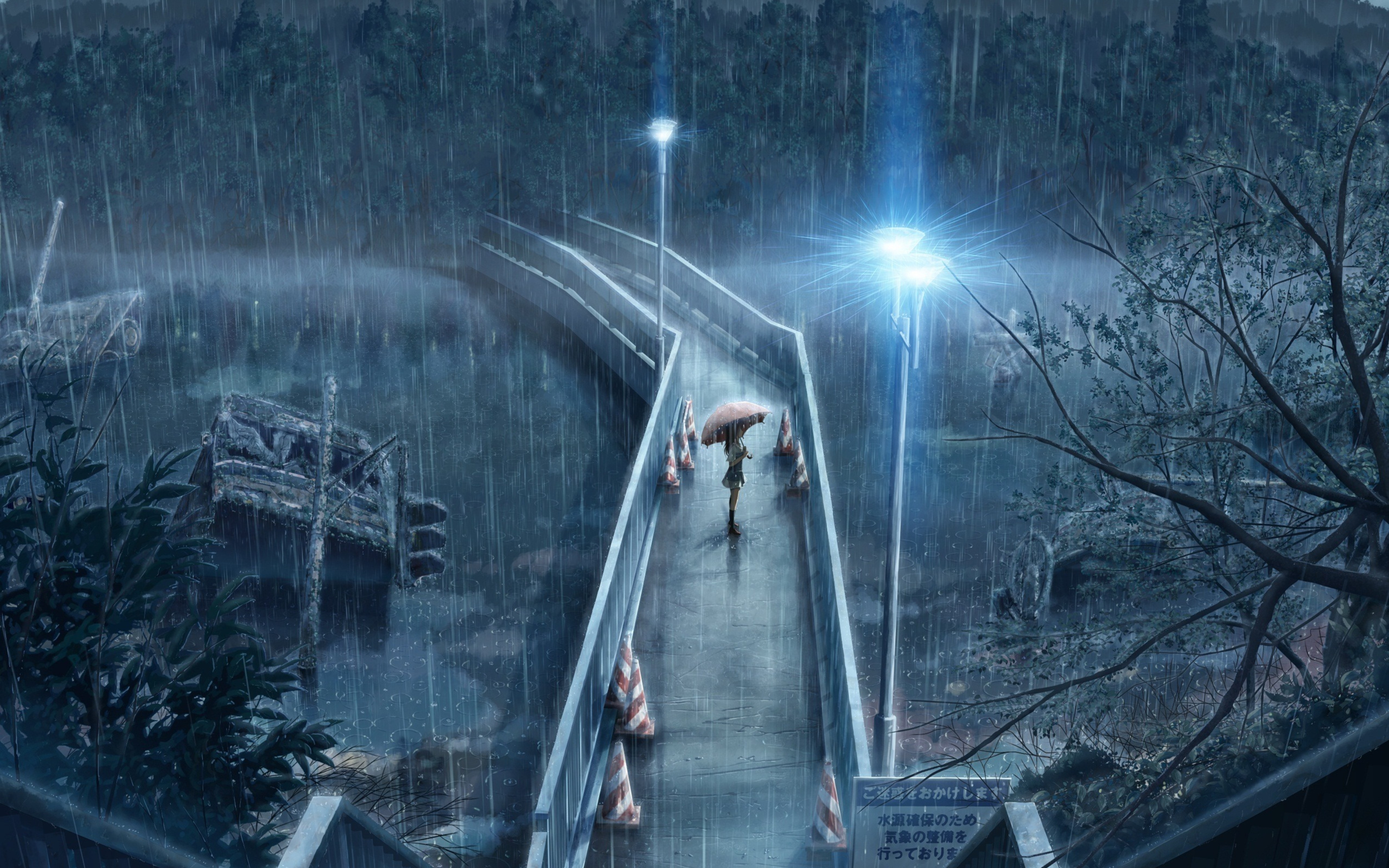 Anime Girl Standing In Rain With Umbrella 5k, HD Anime, 4k Wallpapers