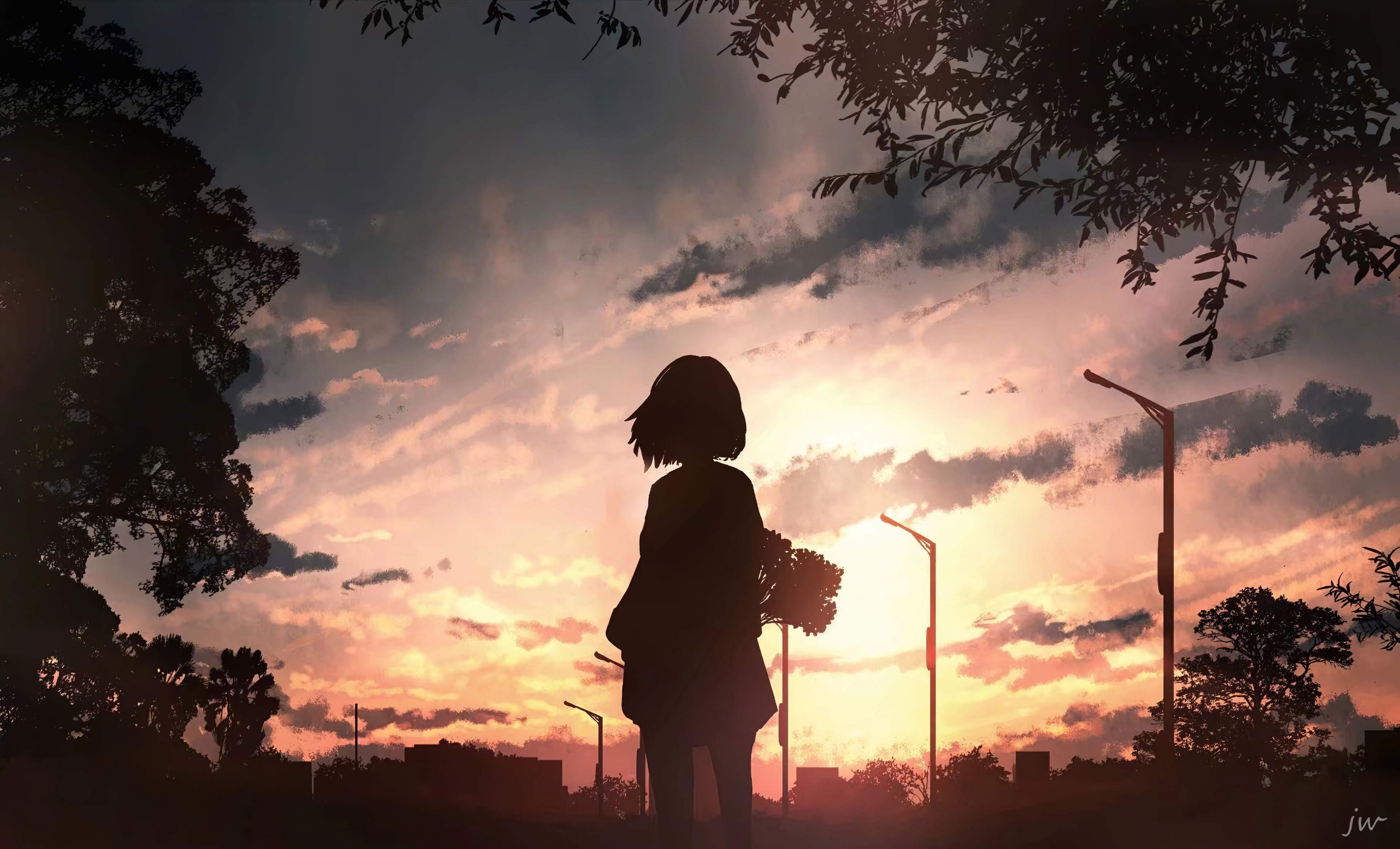 Anime Boy And Anime Girl At Sunset - anime girl