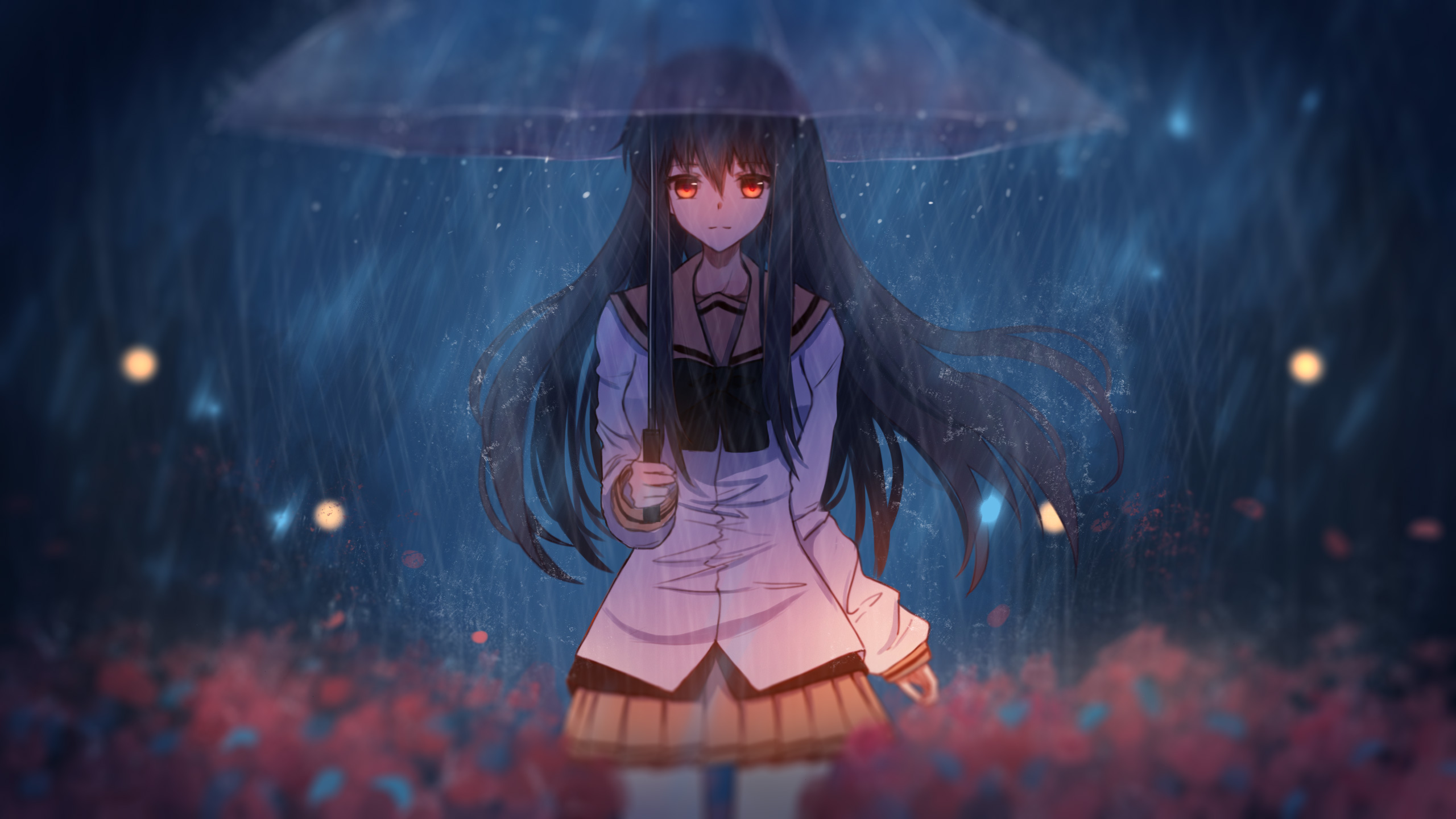 2048x1152 Anime Girl With Umbrella Art