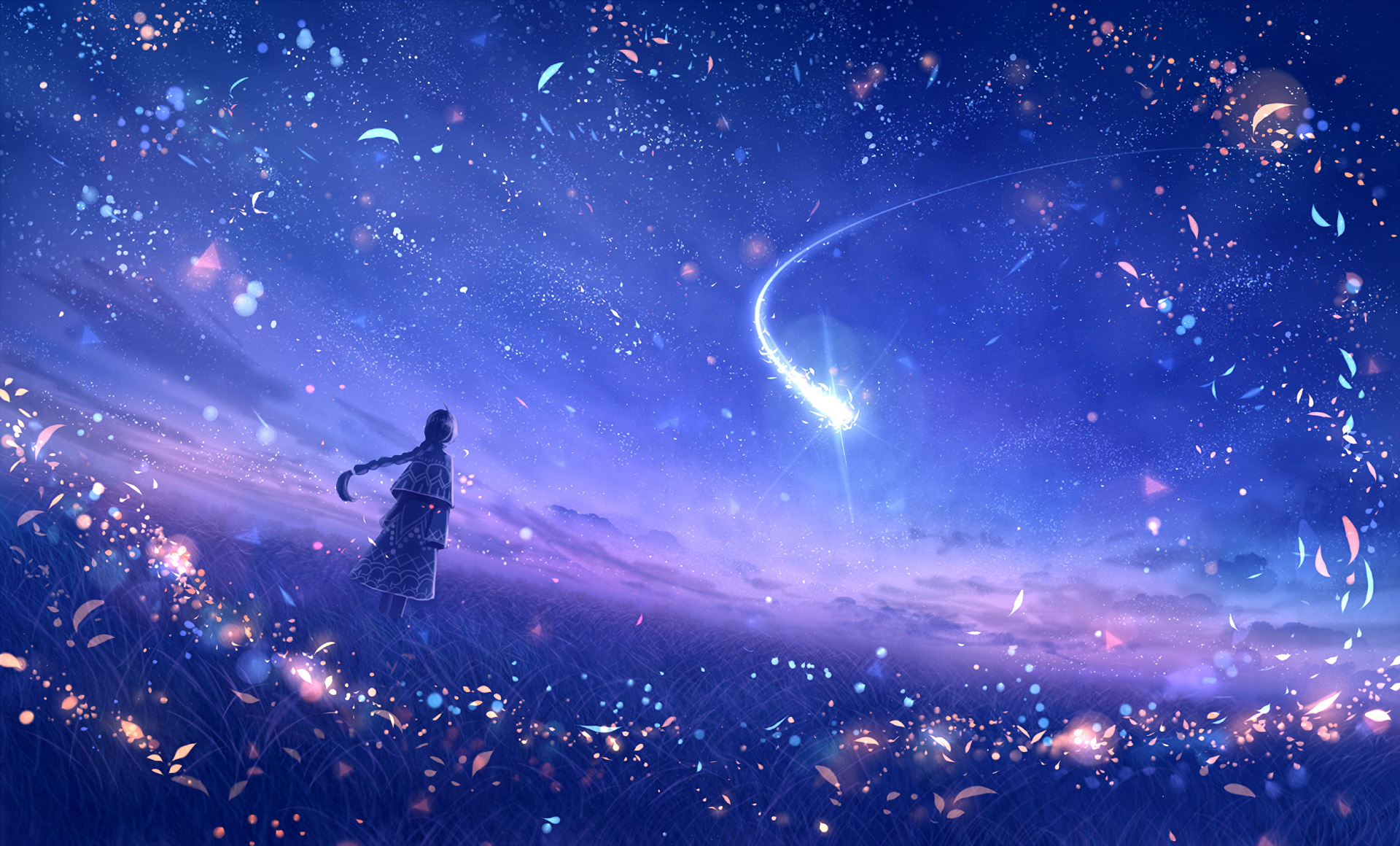 Wallpaper ID: 578352 / astronomy, digital composite, constellation, anime,  star - space, Pixiv Fantasia, cold temperature, comet, beauty in nature,  katana, science, frigidity free download