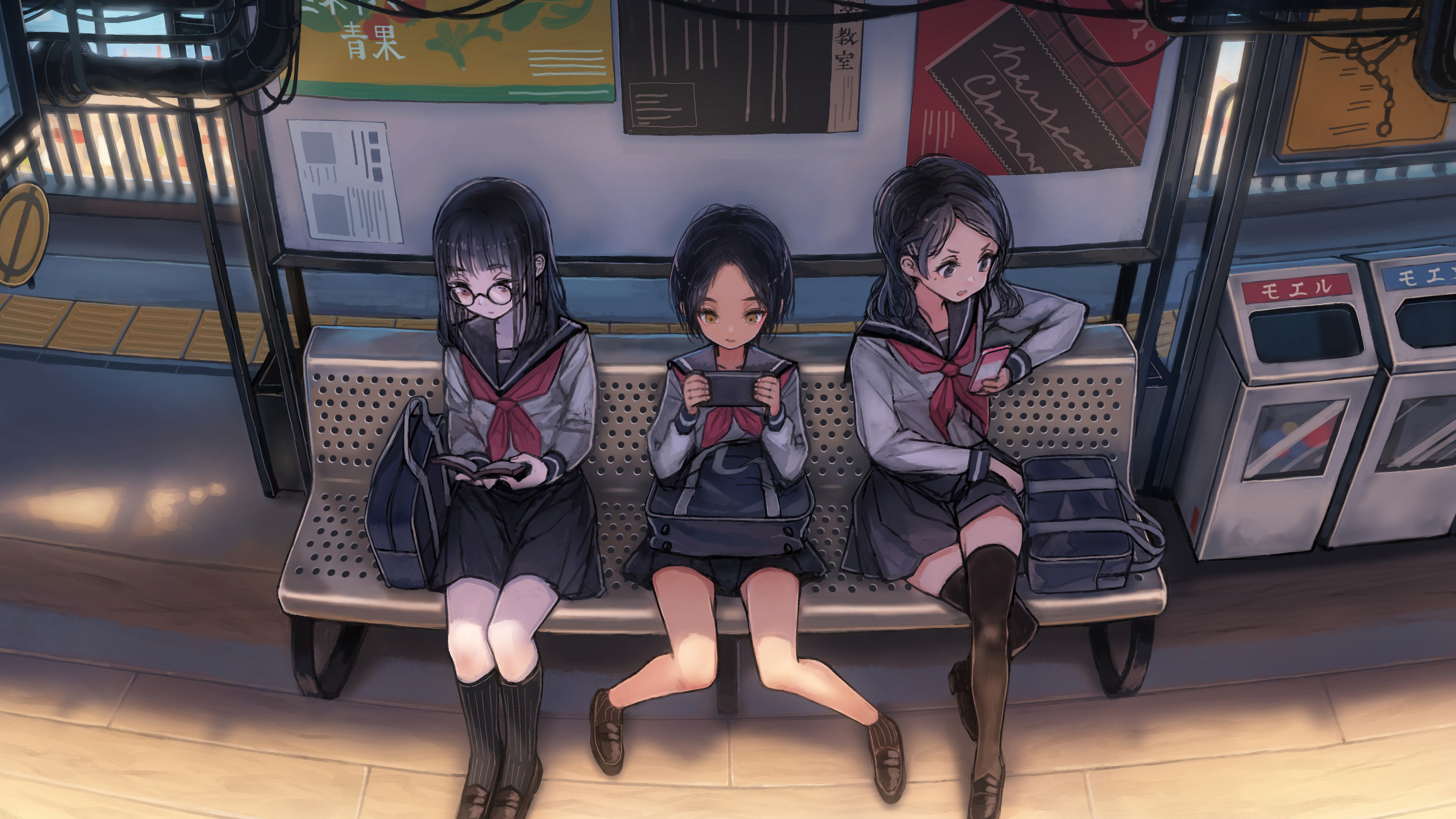 Anime Schoool Girls On Phones Waiting For Bus 4k, HD Anime, 4k Wallpapers,  Images, Backgrounds, Photos and Pictures