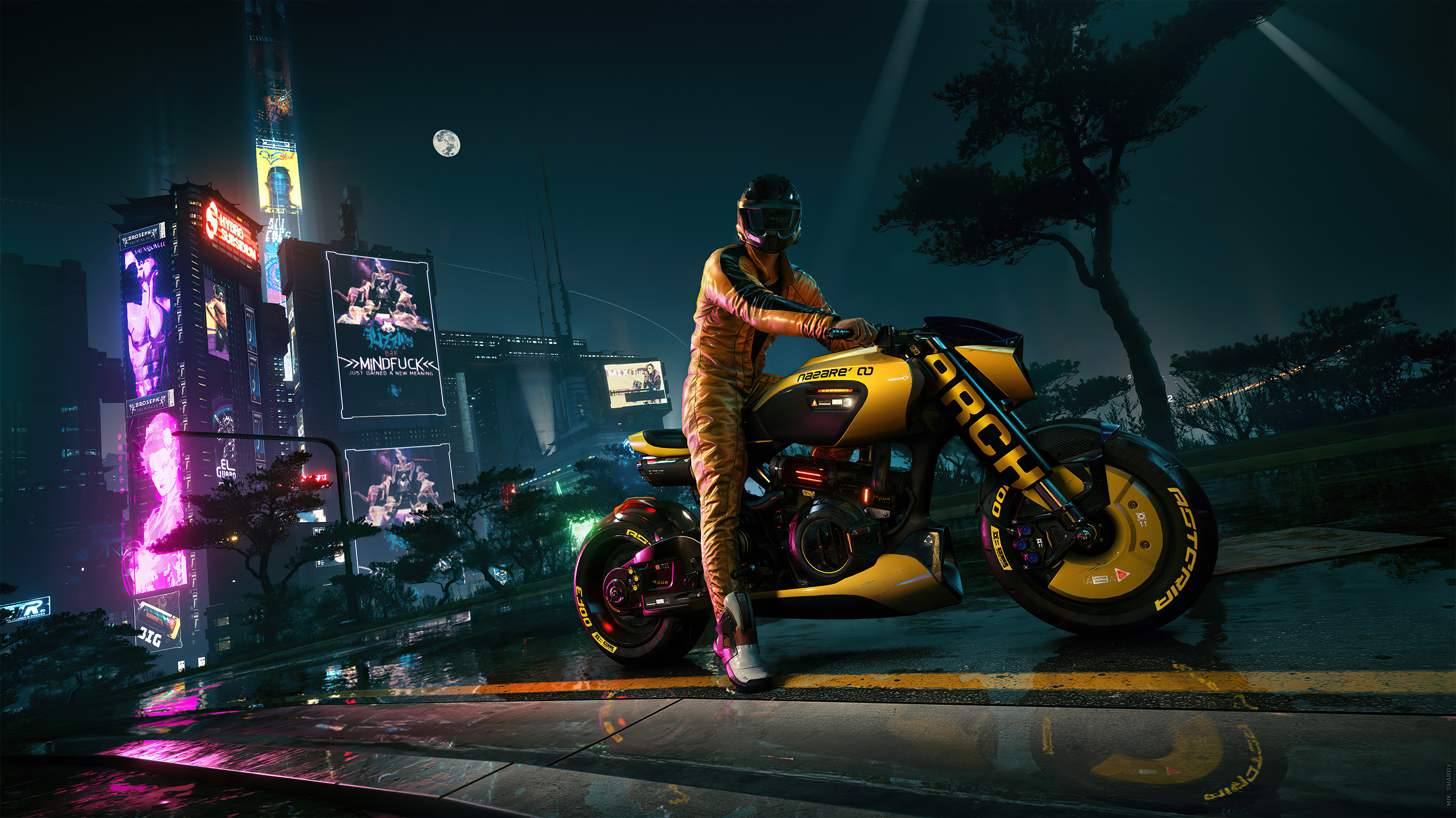 Download 1920 X 1080 Gaming Cyberpunk Woman With Motorcycle Wallpaper