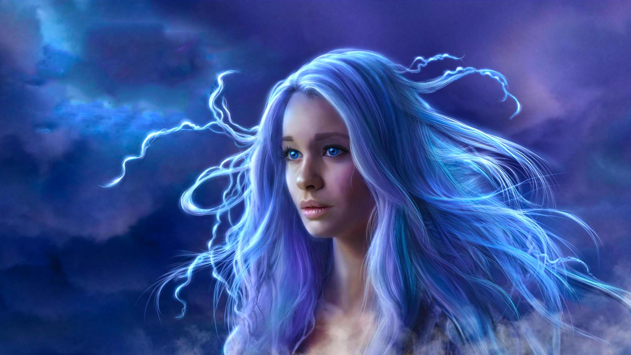 Blue Eyes Blue Hair Fantasy Girl Long Hair Woman Wallpaperhd Fantasy Girls Wallpapers4k 3287