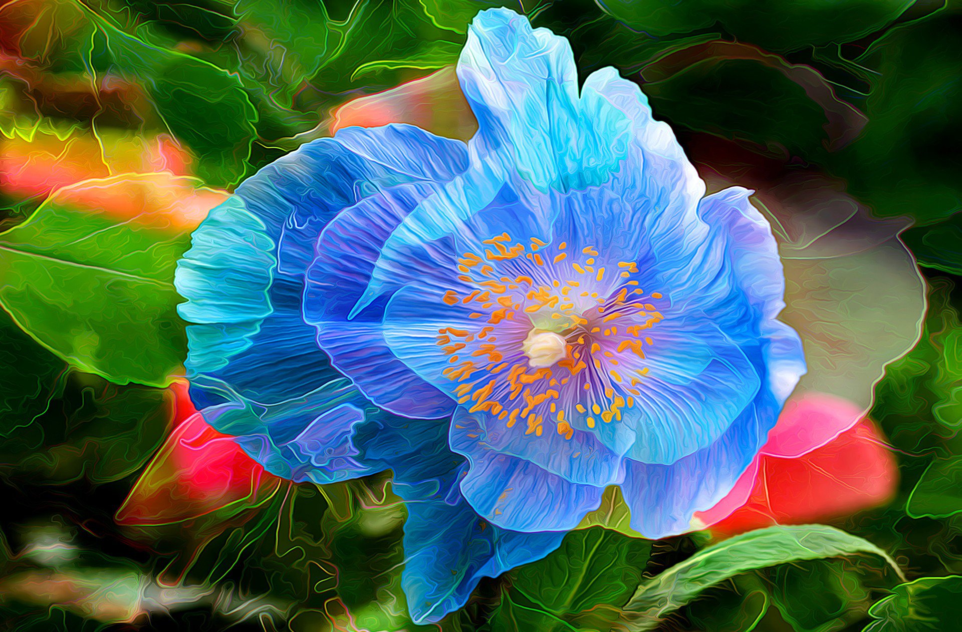 Blue Watercolor Floral Wallpaper