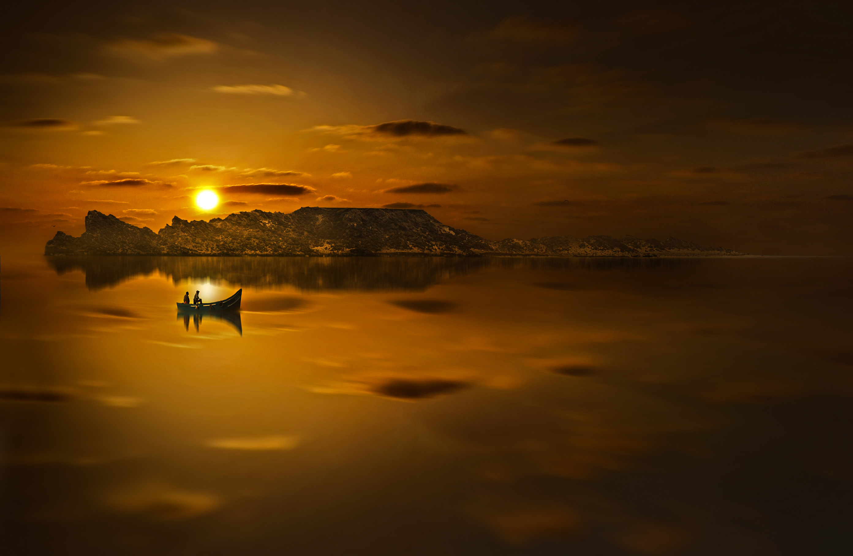 Boat Evening Lake Sunset Silhouette Reflection Sunset Hd Nature 4k