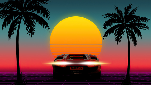 1980s Sunset Outrun 4k Wallpaper