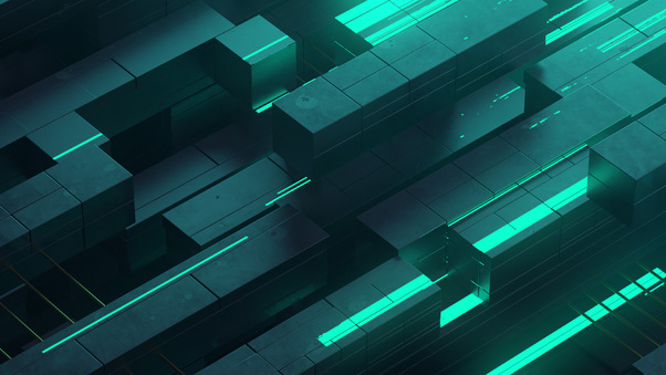 3d Abstract Neon Glow Teal Digital Art Shapes, HD 3D, 4k Wallpapers