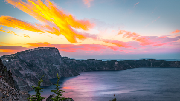 A Calm Sunset Crater Lake Oregon Wallpaper