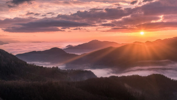 A Colorful Sunrise From A Small Hill In The Village Of Jamnik (2560x1080) Resolution Wallpaper