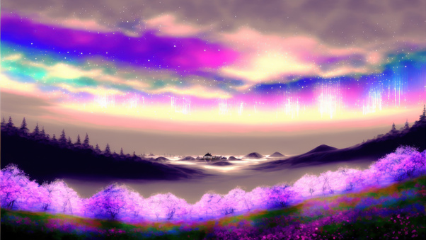 A Fantasy Temple Hidden In Cherry Blossom Light (1280x720) Resolution Wallpaper