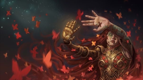 A Fantasy Warrior Commands The Red Butterflies (2560x1600) Resolution Wallpaper