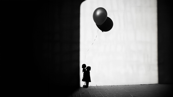 A Monochrome Tale Of Girl And Balloon Wallpaper