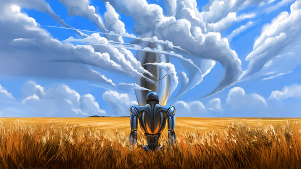 A Robot Lost Between Nature And Machine (3840x2400) Resolution Wallpaper