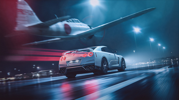 A6M2 ZERO With Nissan GTR Cgi Wallpaper