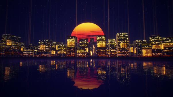 Abstract City Retro Sunset Night 4k Wallpaper