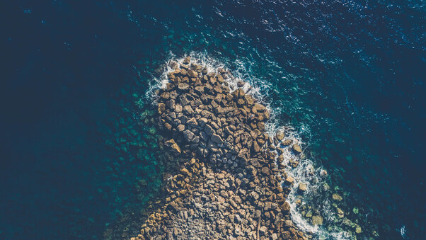 Aeiral View Sea Water Coast Rocks Wallpaper