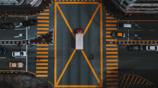 Aerial Photography Pedestrian Crossing Vehicles Wallpaper